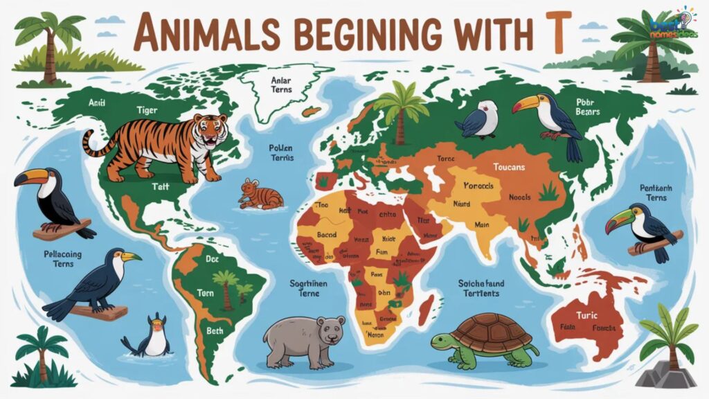 Animals Beginning with T (by Locations)
