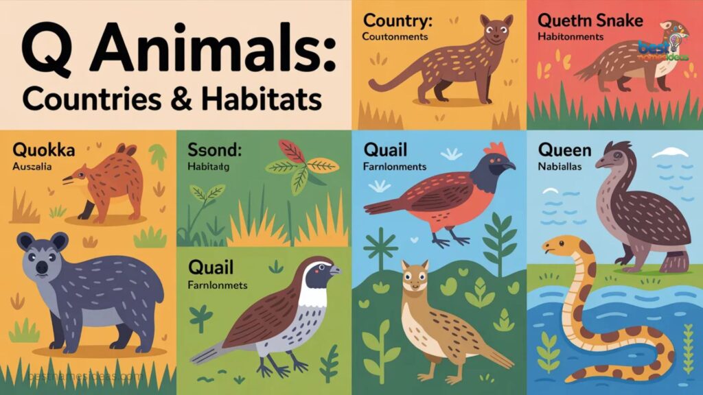 Animals Names from Q Letter by Country and Habitat
